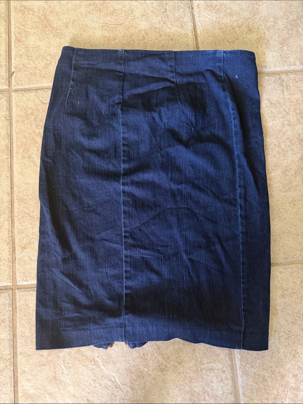 Ralph Lauren Dark Navy Denim Pencil Skirt with Front Contrast Zip - Picture 2 of 3